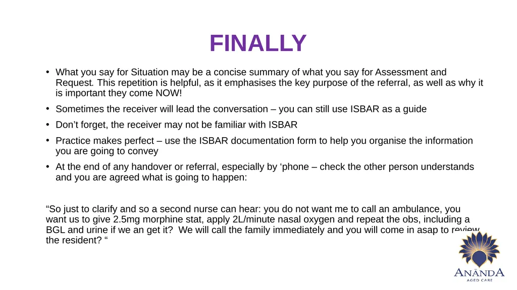 ISBAR Using a standardised communication tool for - slide 13 of 14