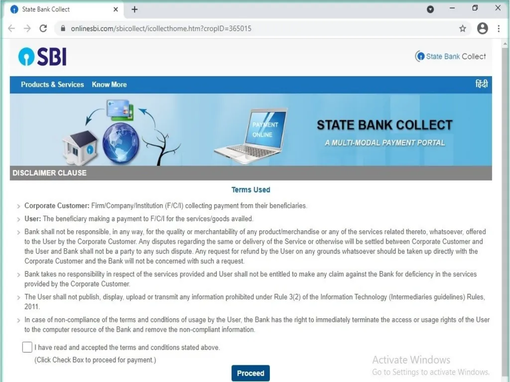Procedure for Online Fee Payment – SBI Collect In - slide 3 of 16
