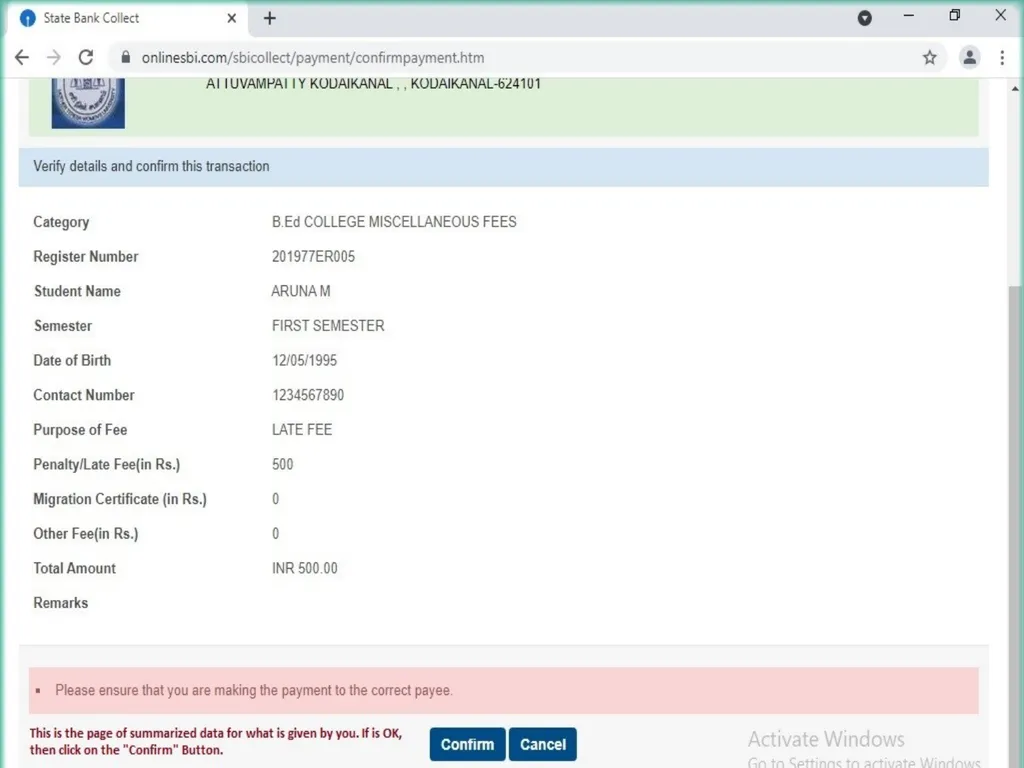 Procedure for Online Fee Payment – SBI Collect In - slide 9 of 16