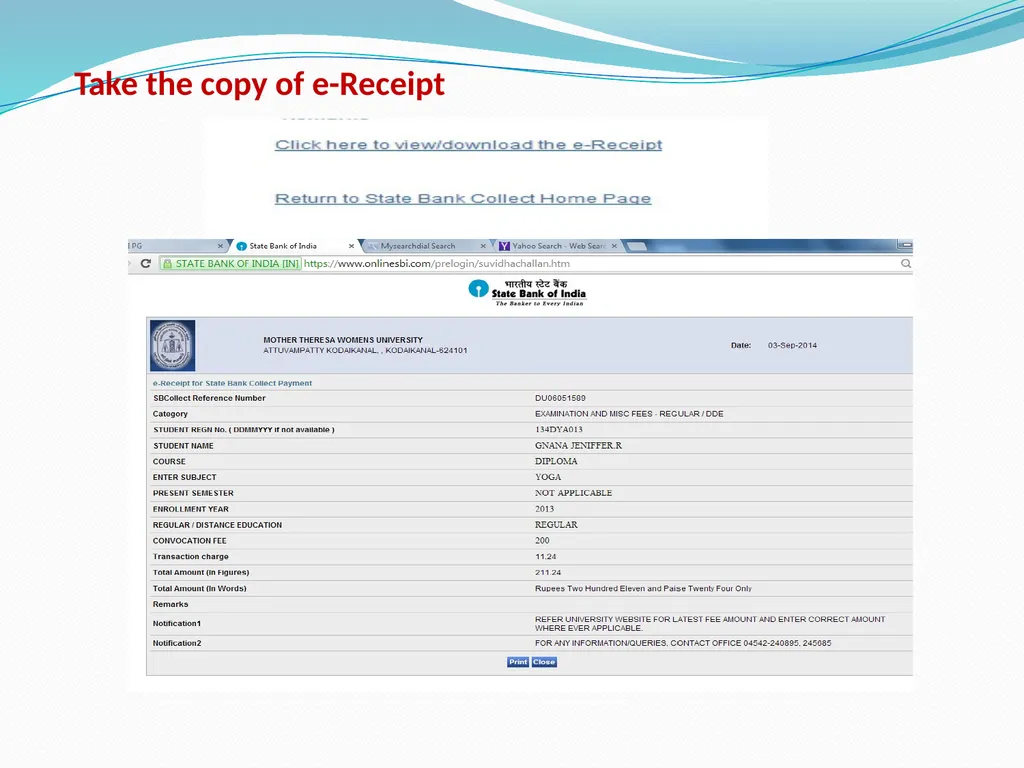 Procedure for Online Fee Payment – SBI Collect In - slide 14 of 16