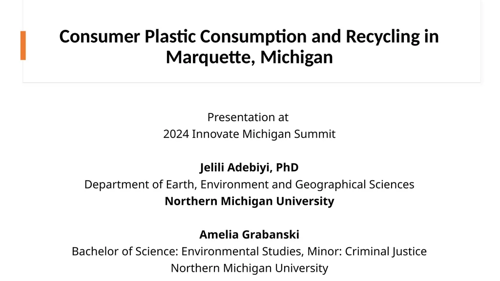 Consumer Plastic Consumption and Recycling in - slide 1 of 48
