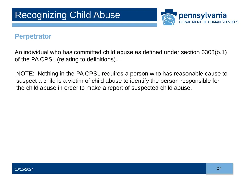 Child Abuse Recognition and Reporting in - slide 27 of 125