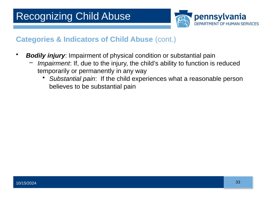 Child Abuse Recognition and Reporting in - slide 33 of 125