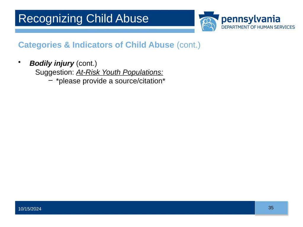 Child Abuse Recognition and Reporting in - slide 35 of 125