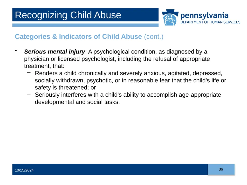 Child Abuse Recognition and Reporting in - slide 36 of 125