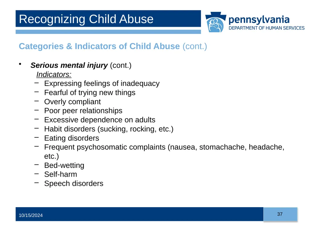 Child Abuse Recognition and Reporting in - slide 37 of 125