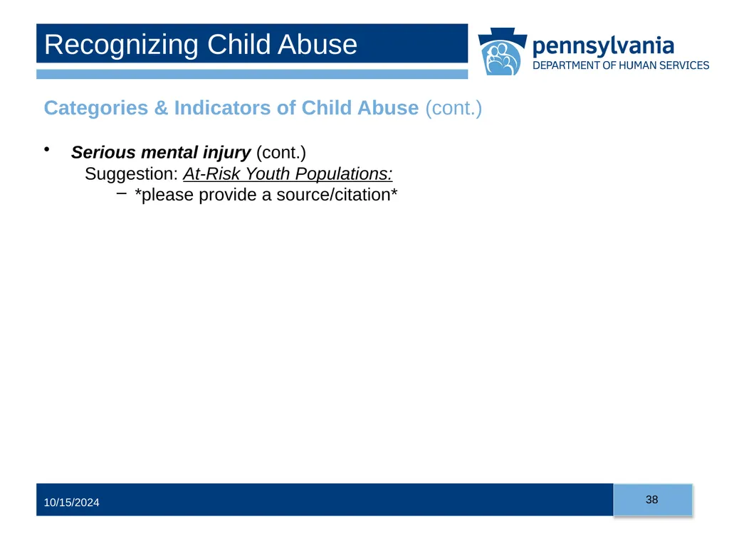 Child Abuse Recognition and Reporting in - slide 38 of 125