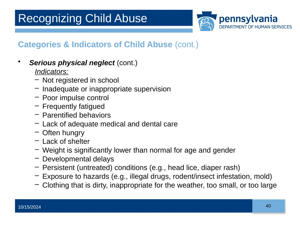 Child Abuse Recognition and Reporting in - slide 40 of 125