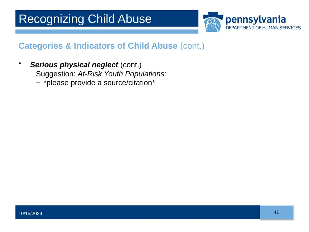 Child Abuse Recognition and Reporting in - slide 41 of 125
