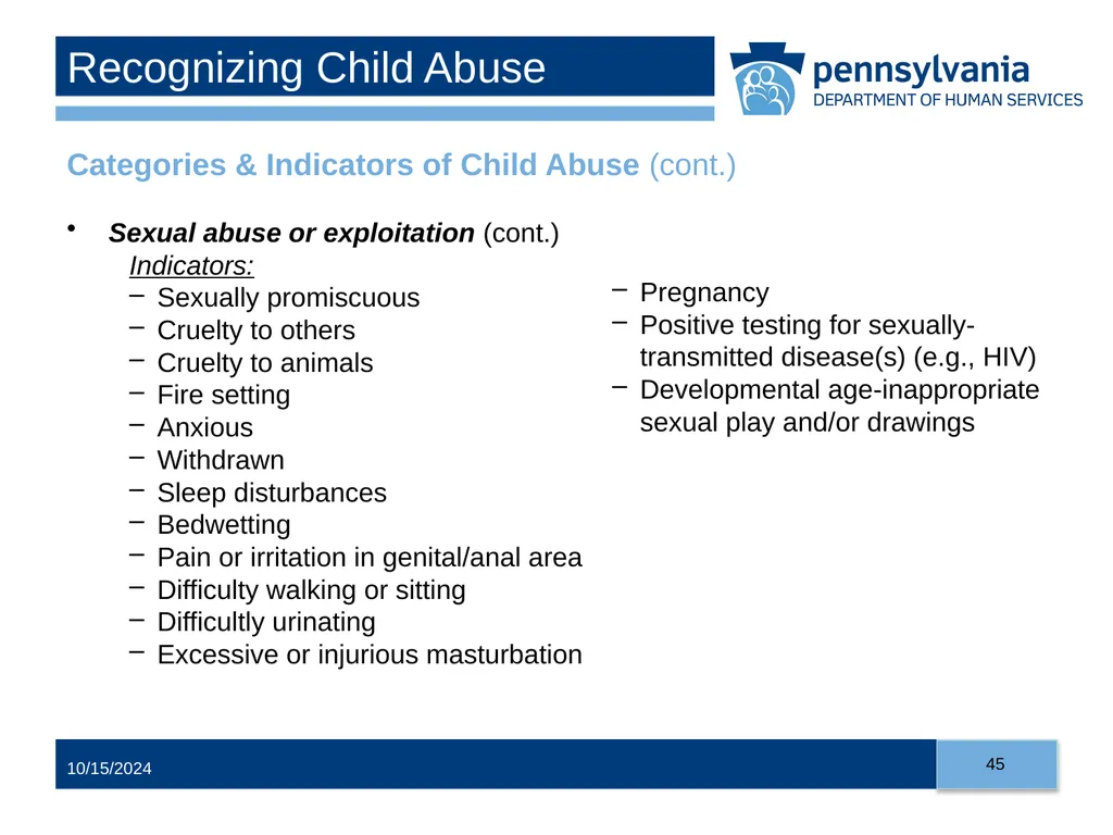 Child Abuse Recognition and Reporting in - slide 45 of 125