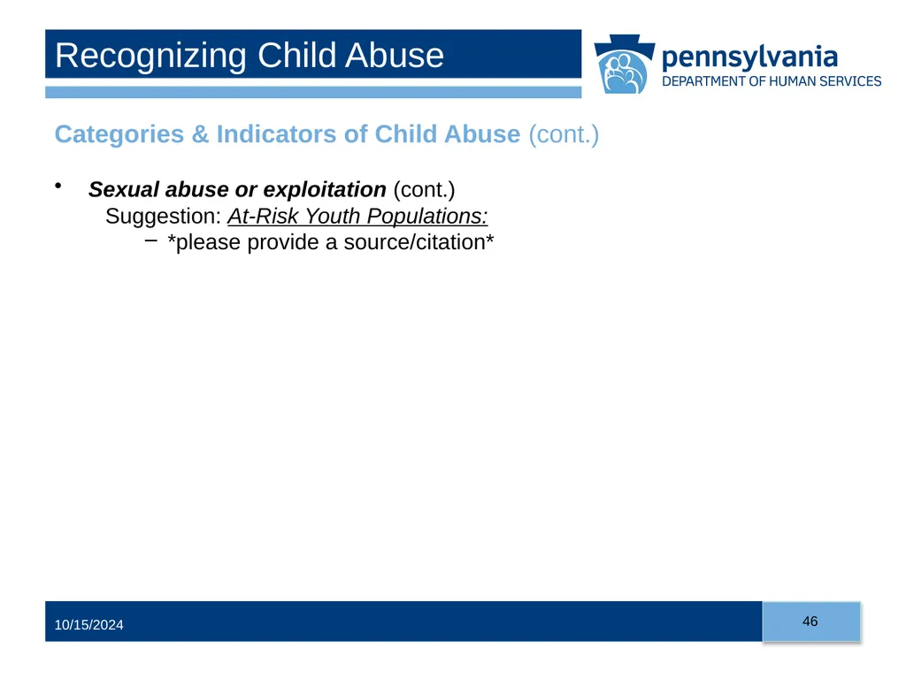 Child Abuse Recognition and Reporting in - slide 46 of 125