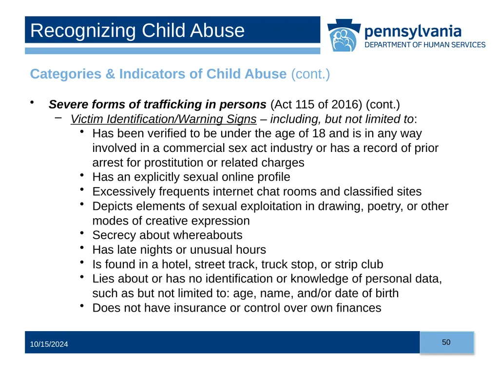 Child Abuse Recognition and Reporting in - slide 50 of 125