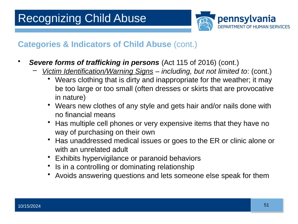 Child Abuse Recognition and Reporting in - slide 51 of 125