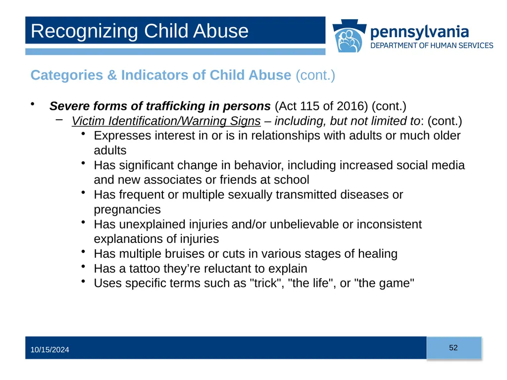 Child Abuse Recognition and Reporting in - slide 52 of 125