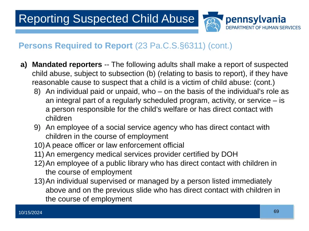 Child Abuse Recognition and Reporting in - slide 69 of 125