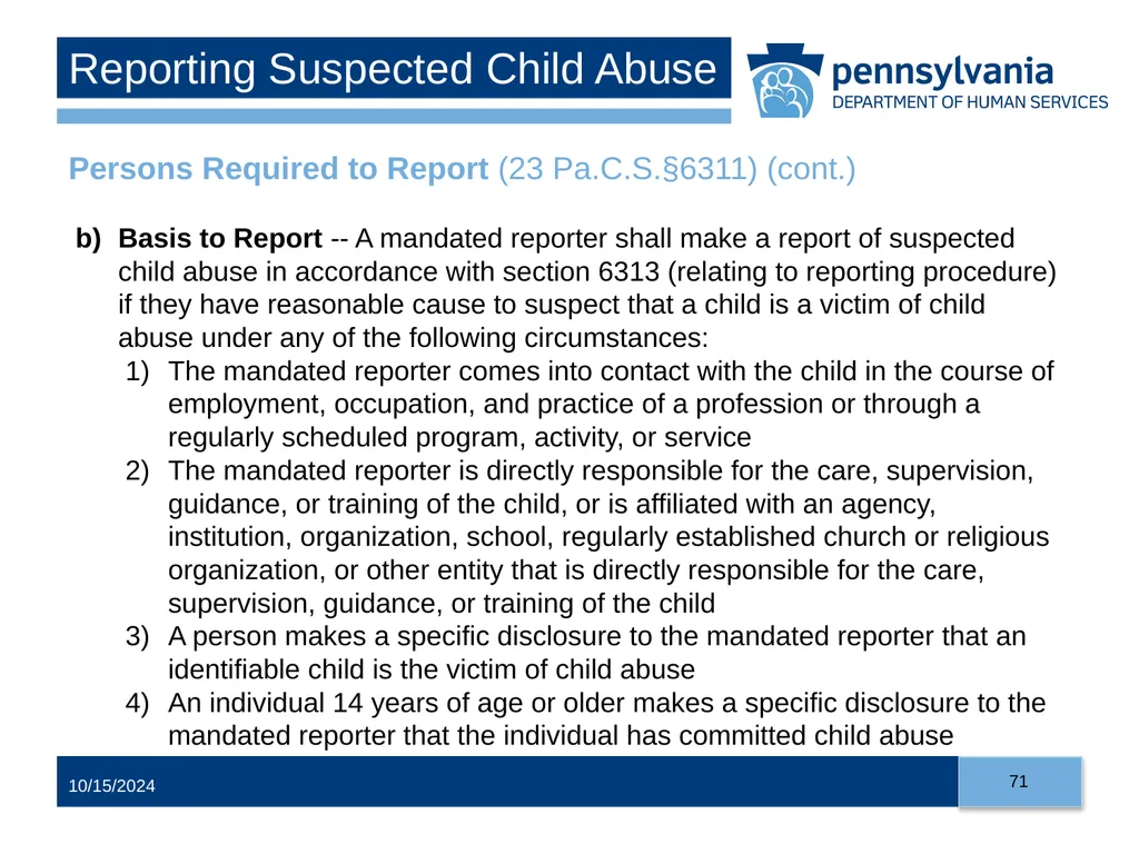 Child Abuse Recognition and Reporting in - slide 71 of 125