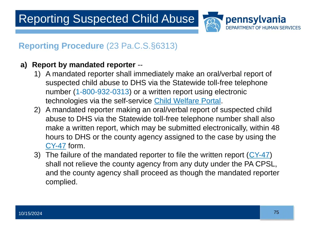 Child Abuse Recognition and Reporting in - slide 75 of 125