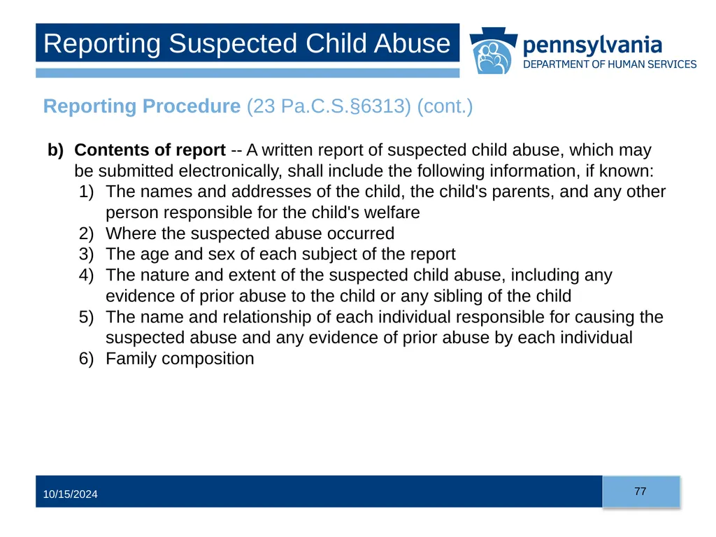 Child Abuse Recognition and Reporting in - slide 77 of 125