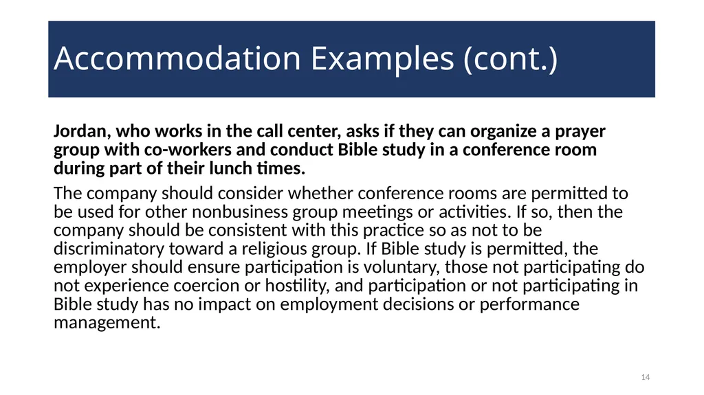 Accommodating Religion in the Workplace WELCOME! - slide 14 of 20