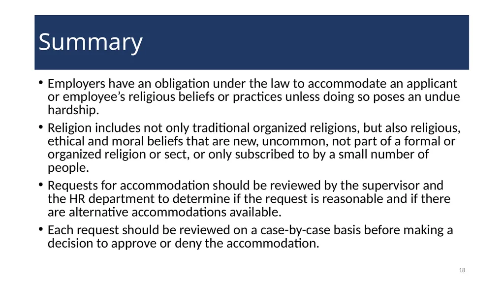 Accommodating Religion in the Workplace WELCOME! - slide 18 of 20