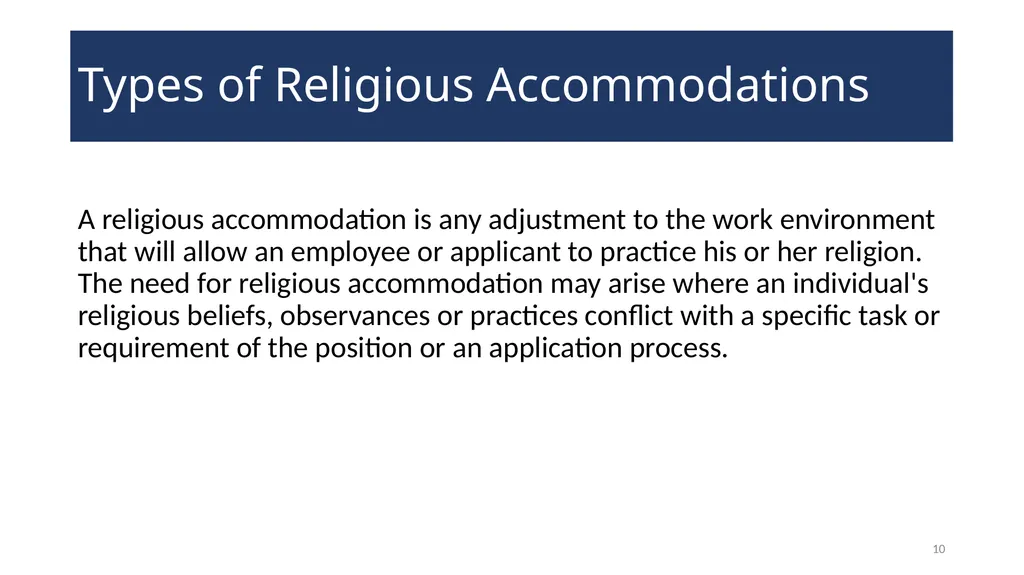 Accommodating Religion in the Workplace WELCOME! - slide 10 of 20