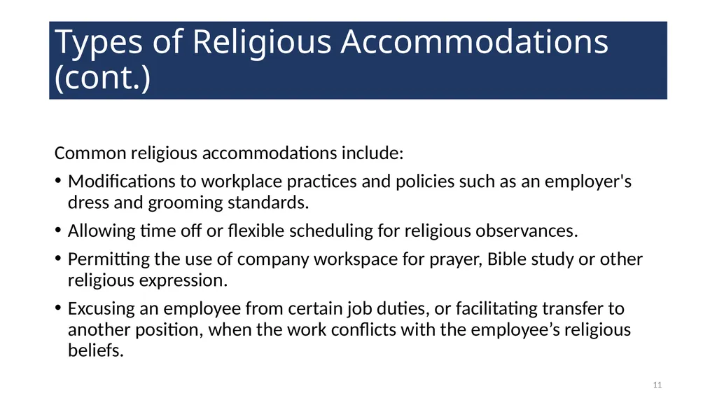Accommodating Religion in the Workplace WELCOME! - slide 11 of 20