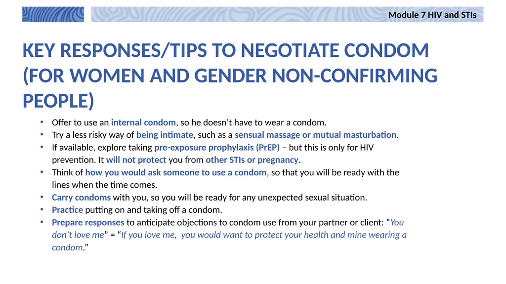 7 Module 7 HIV and STIs Integrating harm reduction - slide 18 of 20