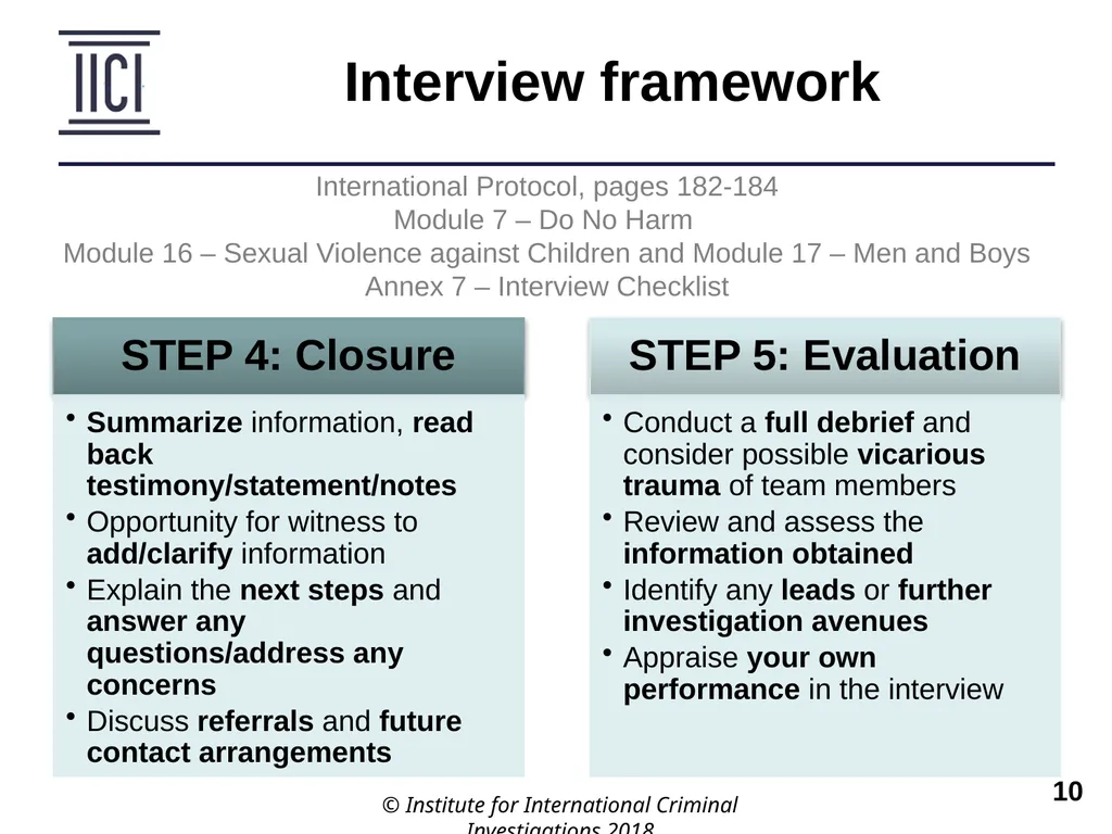 Interviewing INTERNATIONAL PROTOCOL PART V – - slide 10 of 37