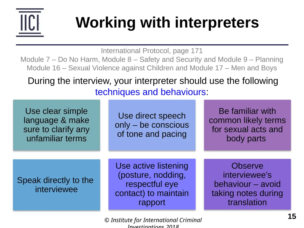 Interviewing INTERNATIONAL PROTOCOL PART V – - slide 15 of 37