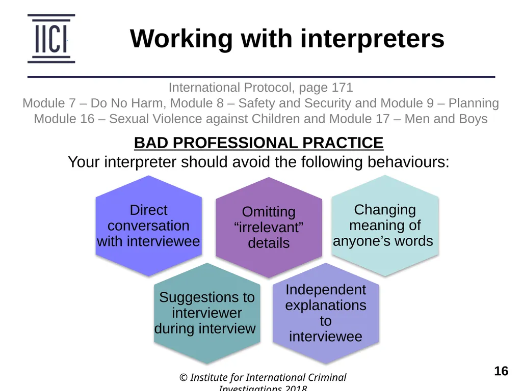 Interviewing INTERNATIONAL PROTOCOL PART V – - slide 16 of 37