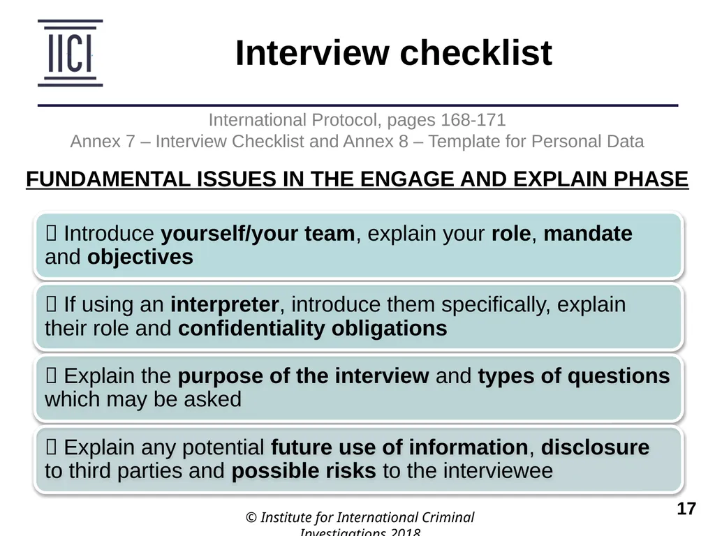 Interviewing INTERNATIONAL PROTOCOL PART V – - slide 17 of 37