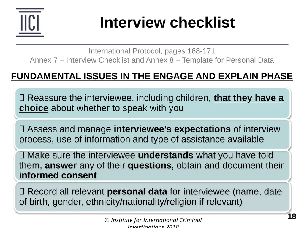Interviewing INTERNATIONAL PROTOCOL PART V – - slide 18 of 37