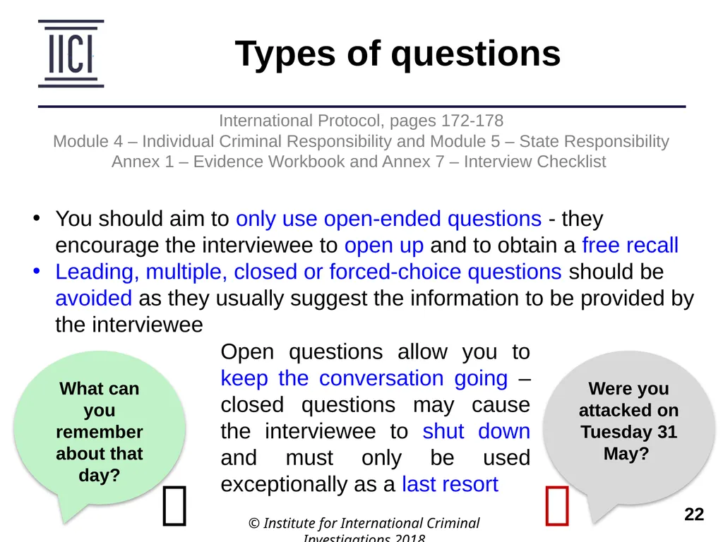 Interviewing INTERNATIONAL PROTOCOL PART V – - slide 22 of 37