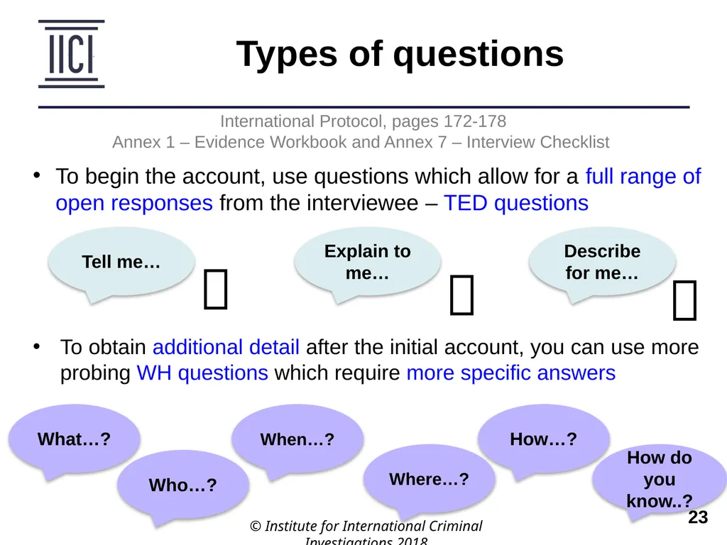 Interviewing INTERNATIONAL PROTOCOL PART V – - slide 23 of 37