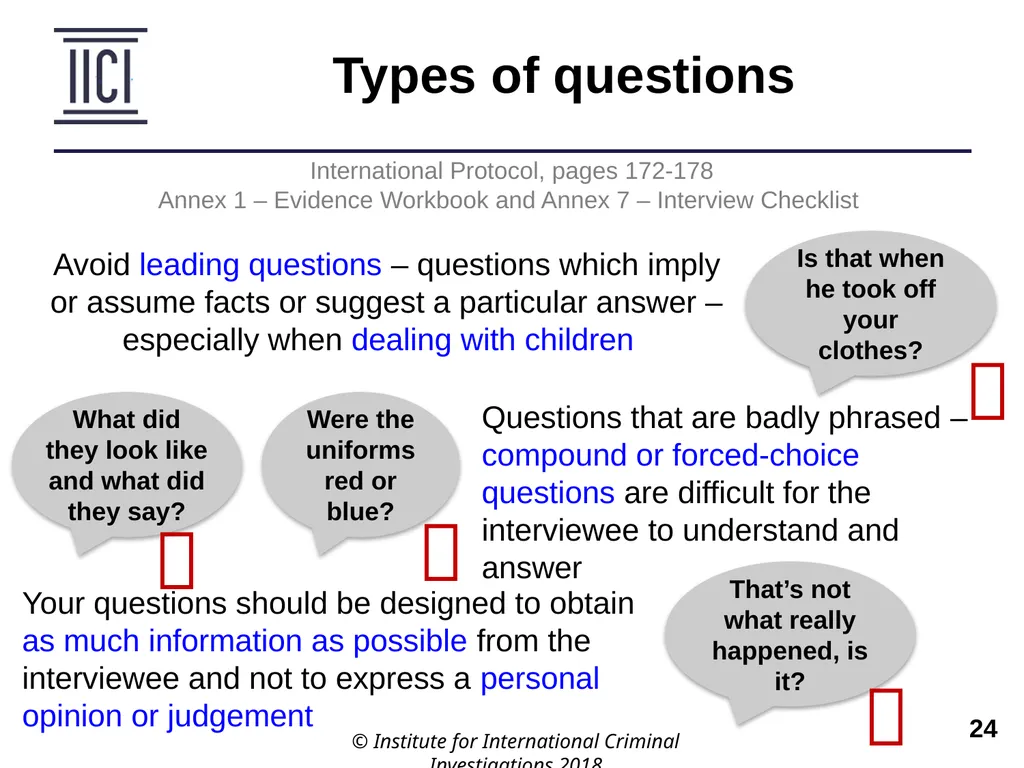 Interviewing INTERNATIONAL PROTOCOL PART V – - slide 24 of 37