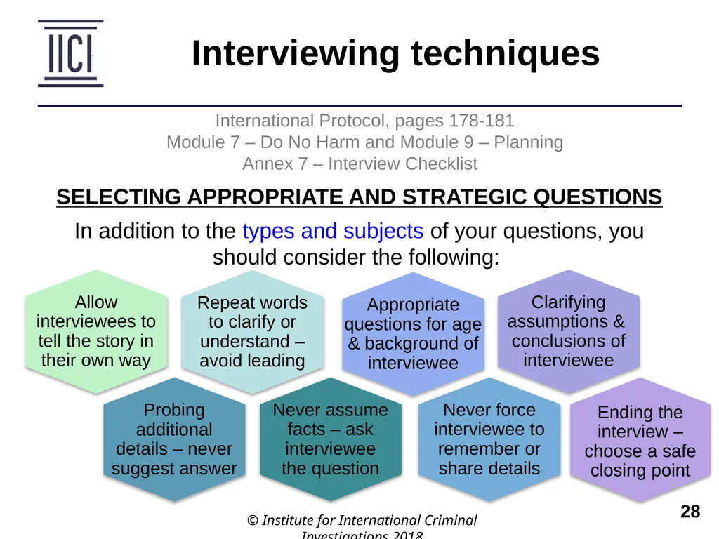 Interviewing INTERNATIONAL PROTOCOL PART V – - slide 28 of 37
