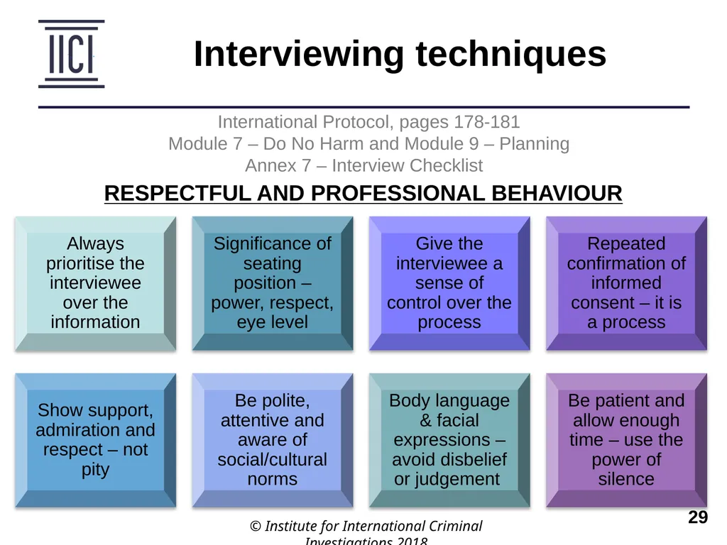 Interviewing INTERNATIONAL PROTOCOL PART V – - slide 29 of 37