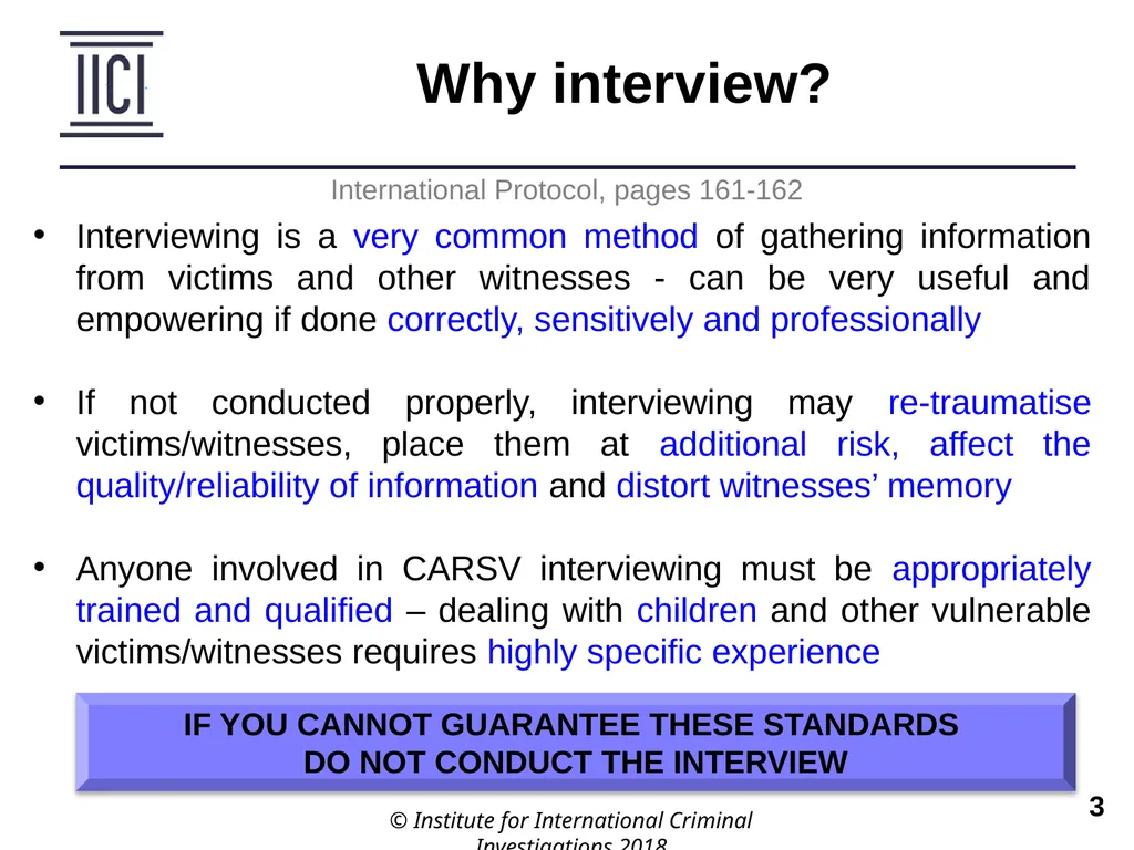 Interviewing INTERNATIONAL PROTOCOL PART V – - slide 3 of 37