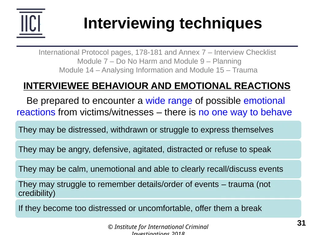 Interviewing INTERNATIONAL PROTOCOL PART V – - slide 31 of 37