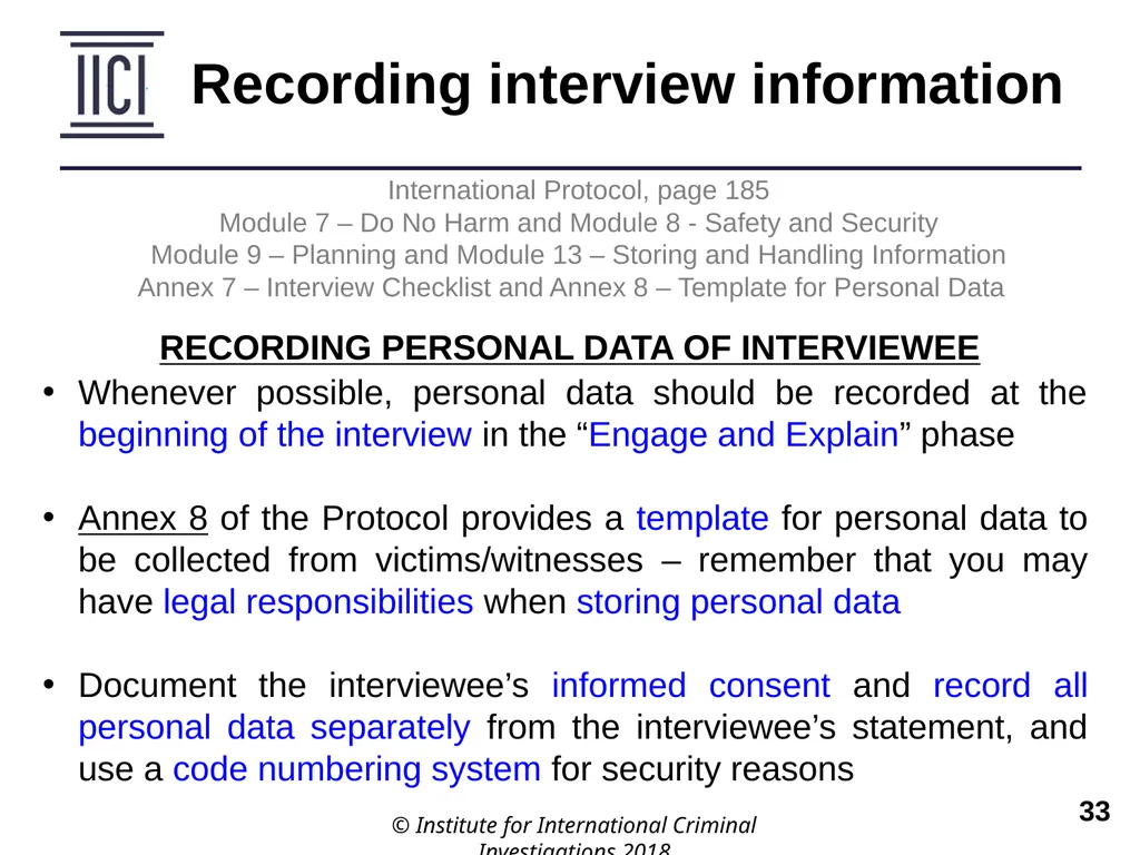 Interviewing INTERNATIONAL PROTOCOL PART V – - slide 33 of 37