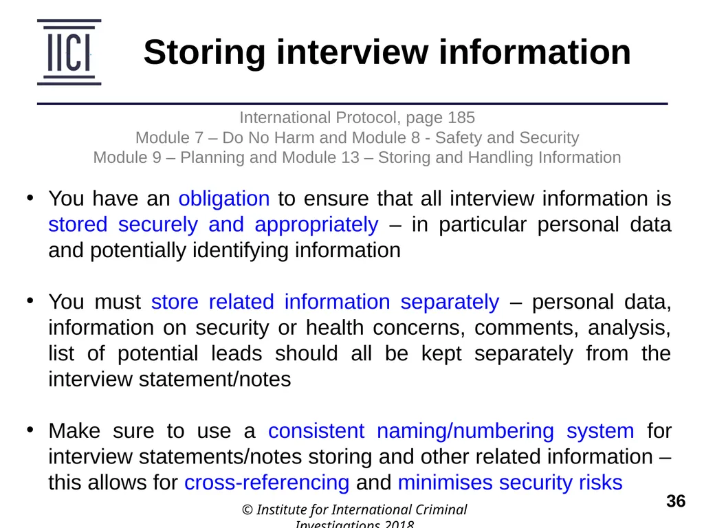Interviewing INTERNATIONAL PROTOCOL PART V – - slide 36 of 37