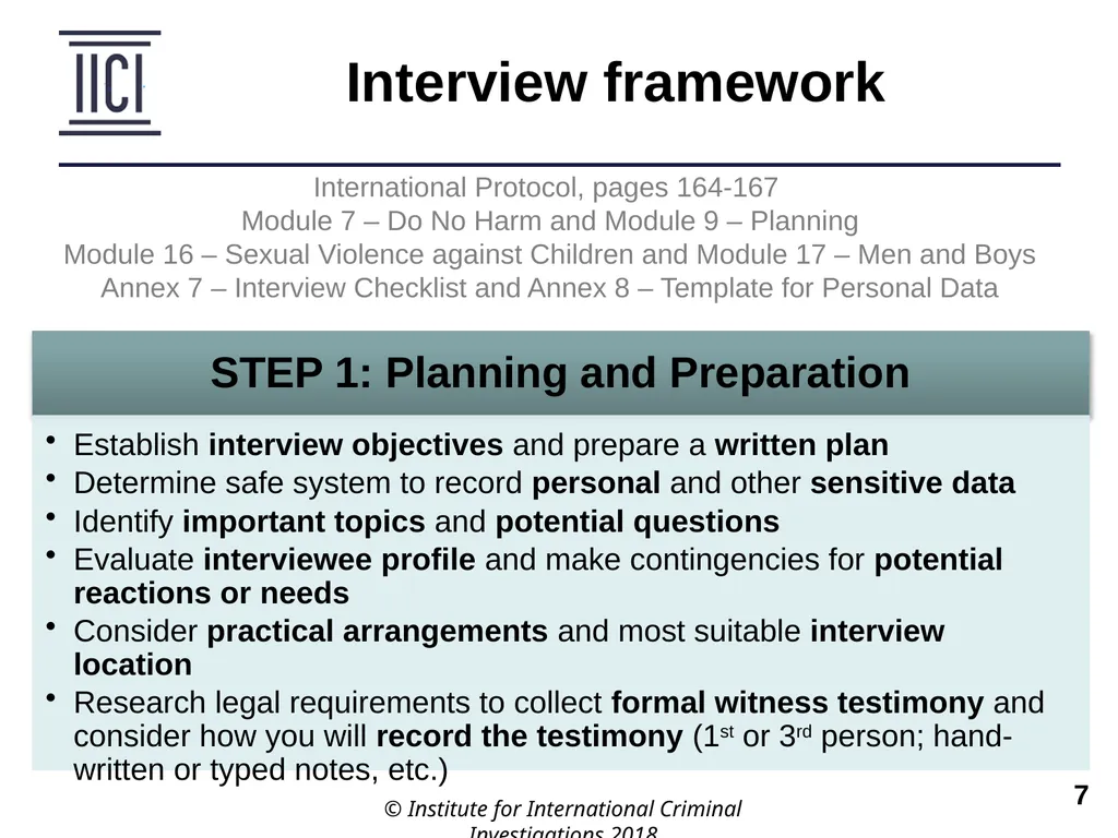 Interviewing INTERNATIONAL PROTOCOL PART V – - slide 7 of 37