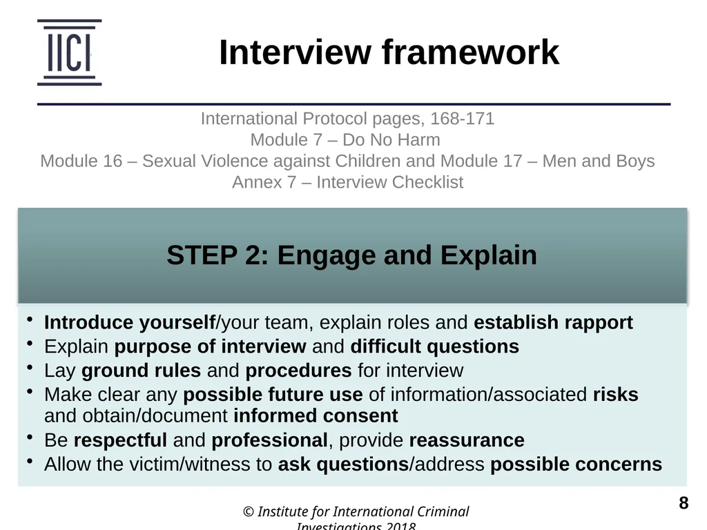 Interviewing INTERNATIONAL PROTOCOL PART V – - slide 8 of 37
