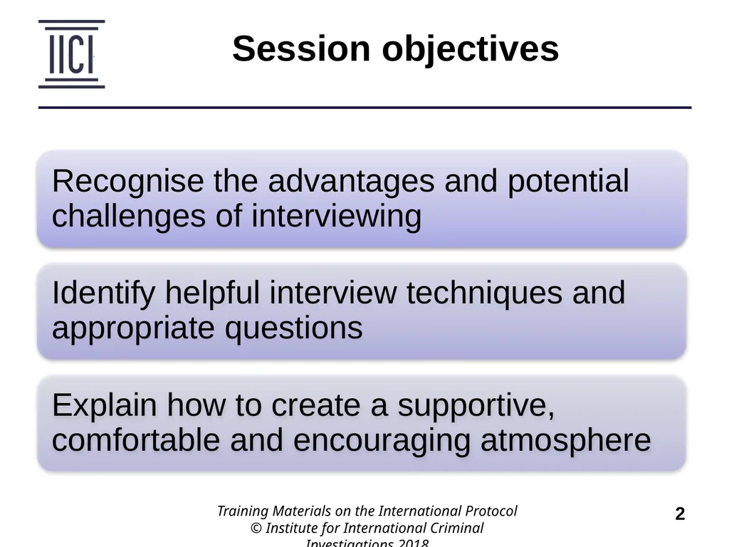 Interviewing INTERNATIONAL PROTOCOL PART V – - slide 2 of 37