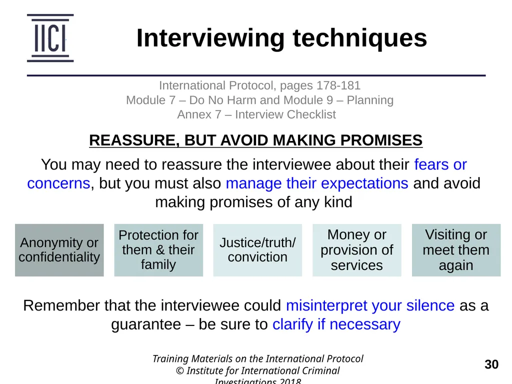 Interviewing INTERNATIONAL PROTOCOL PART V – - slide 30 of 37
