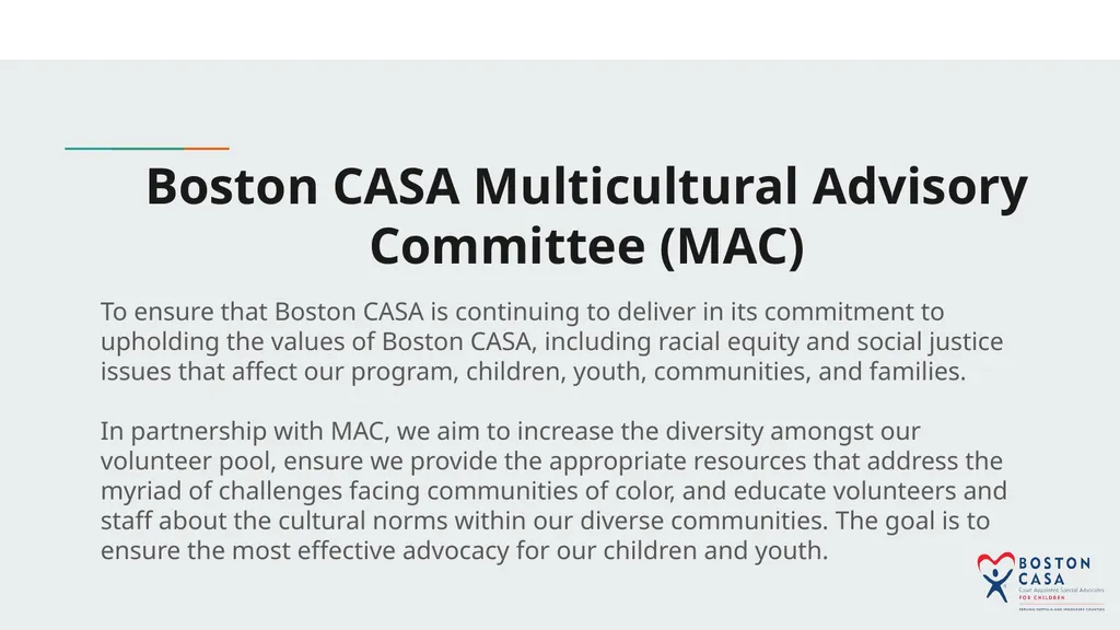 Boston CASA Multicultural Advisory Committee (MAC) - slide 1 of 27