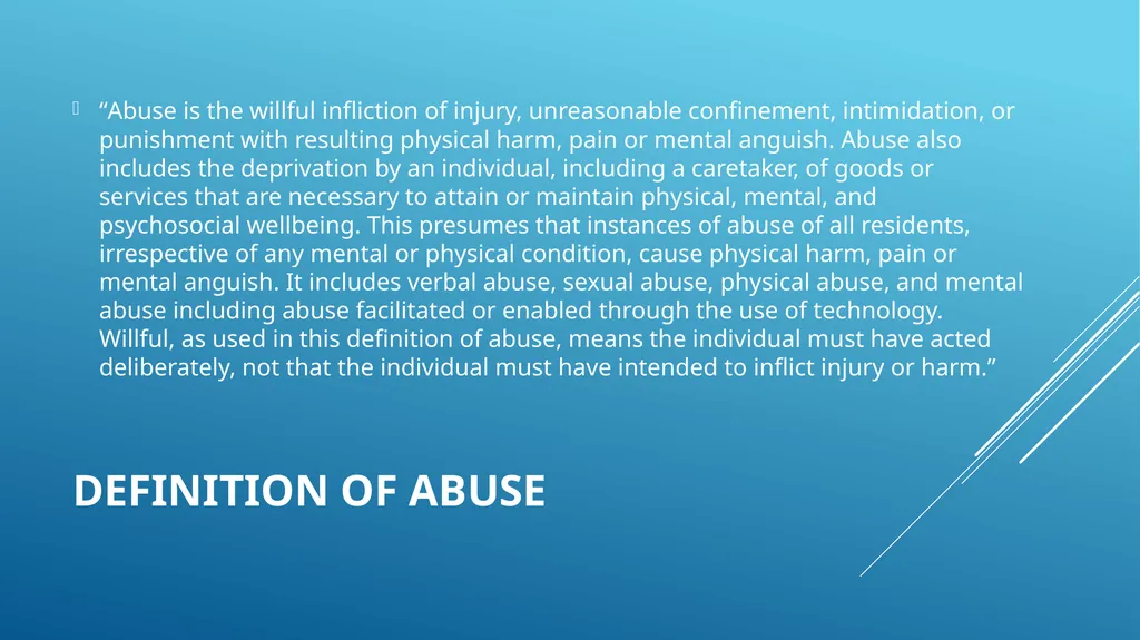 Abuse, neglect and prevention in skilled nursing - slide 4 of 25