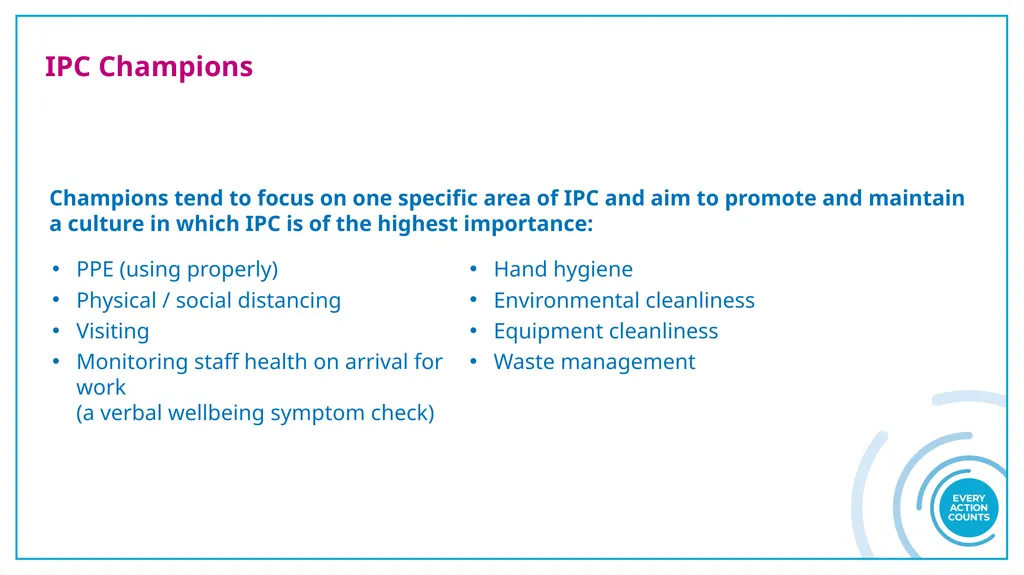 Infection Prevention and Control (IPC) Role - slide 3 of 10