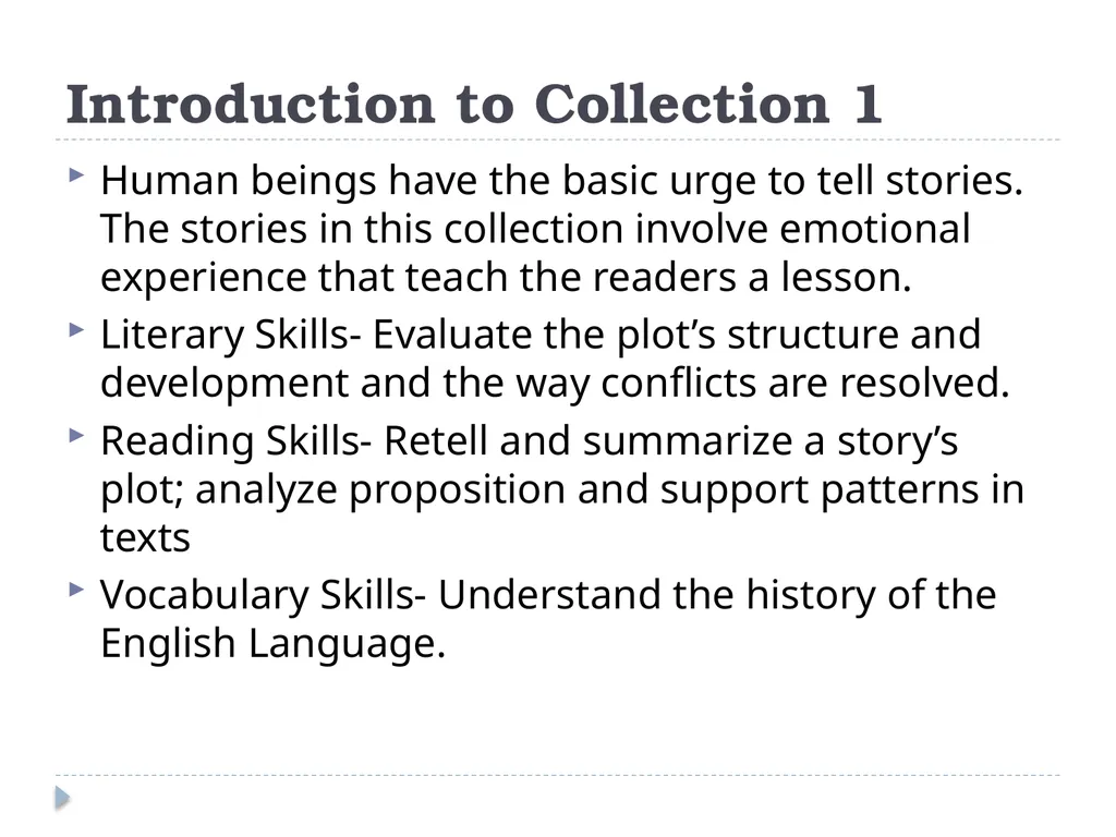 Collection 1- Telling Stories 8th Grade - slide 2 of 24