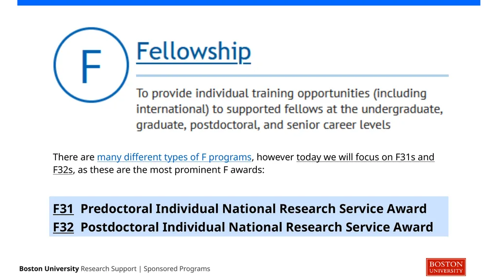 NIH ‘F’ Series NRSA Guidance Sponsored Programs - slide 2 of 35